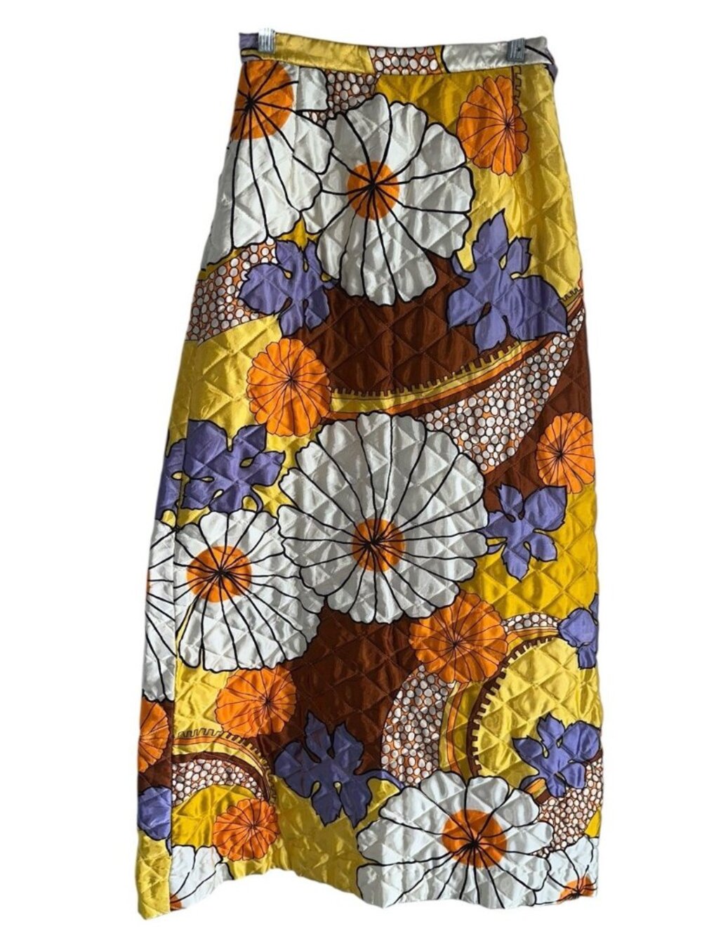 VTG 60s Prestige Of Boston Womens Quilted Maxi Skirt Sz 10 Mod Floral Yellow